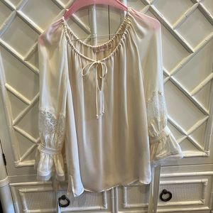 Tory Burch long sleeve cream silk and lace blouse.